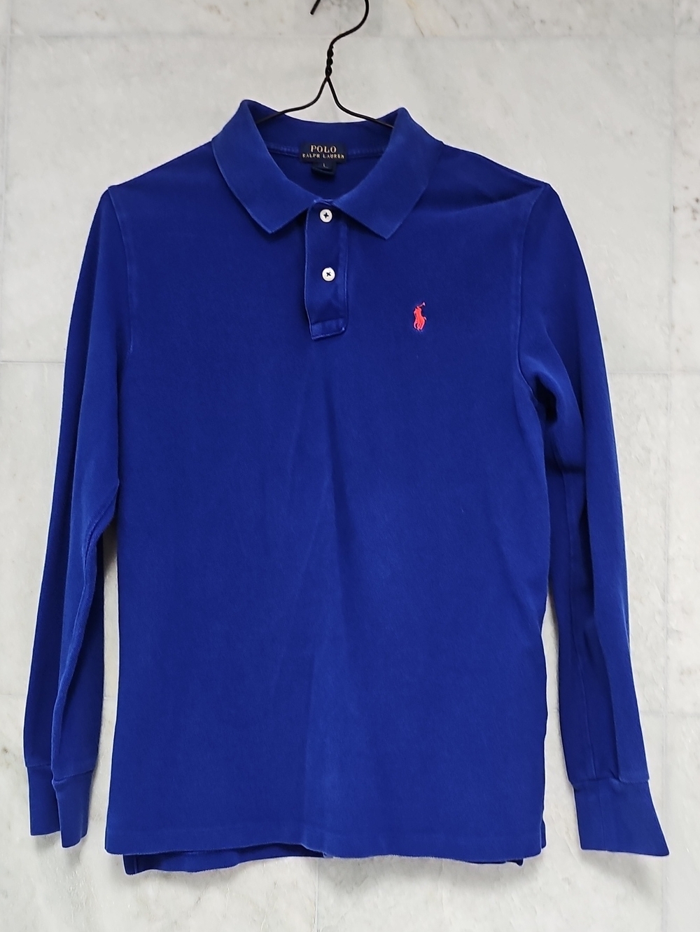 Polo by Ralph Lauren Royal Blue Long Sleeve Polo with Pink Pony